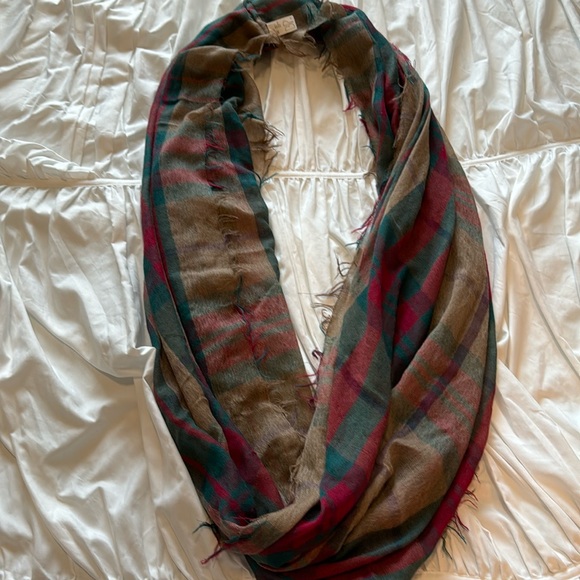 BP plaid infinity scarf brown green red one size lightweight fringe - Picture 1 of 2